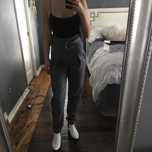 New belted plaid pants